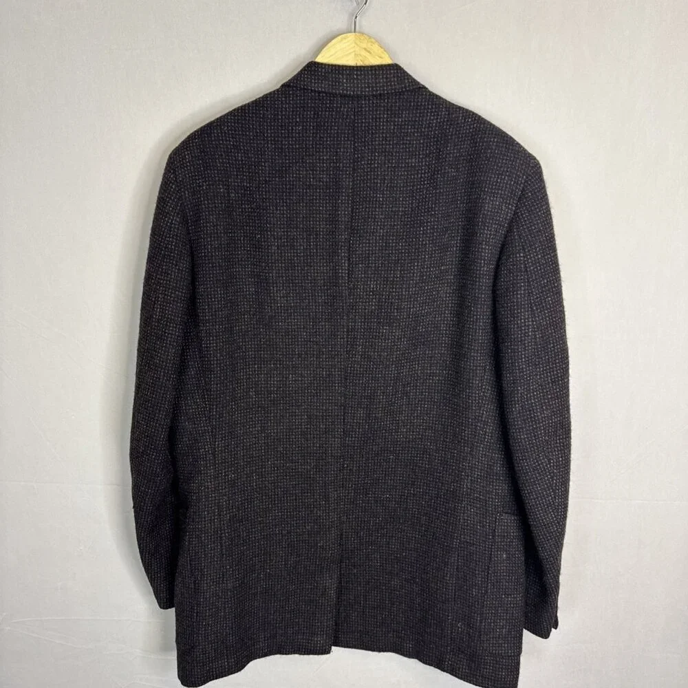 Harris Tweed Men 44 Reg Handwoven Sport Coat Brown Houndstooth 2 Button Wool 60s